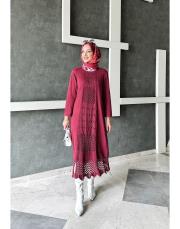 roza %100 pamuk yıkamalı triko elbise bordo 2