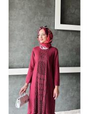 roza %100 pamuk yıkamalı triko elbise bordo 3