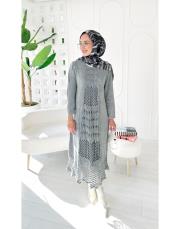 roza %100 pamuk yıkamalı triko elbise gri