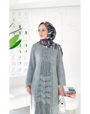 roza %100 pamuk yıkamalı triko elbise gri 2