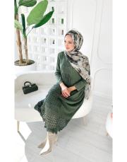 roza %100 pamuk yıkamalı triko elbise haki