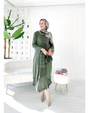 roza %100 pamuk yıkamalı triko elbise haki 2