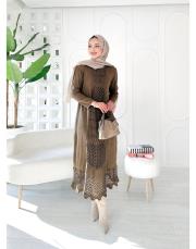 roza %100 pamuk yıkamalı triko elbise kahverengi