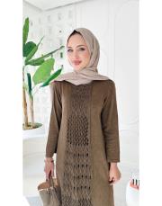 roza %100 pamuk yıkamalı triko elbise kahverengi 2