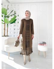 roza %100 pamuk yıkamalı triko elbise kahverengi 3