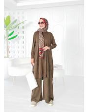 lace %100 pamuk ip triko tunik kahverengi