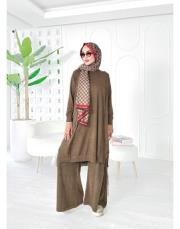 lace %100 pamuk ip triko tunik kahverengi 2