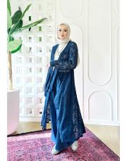 pamuk ip triko dantel hırka lacivert