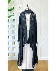 pamuk ip triko dantel hırka siyah