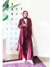 pamuk ip triko dantel hırka bordo