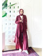 pamuk ip triko dantel hırka bordo 2