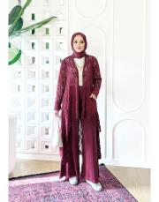 pamuk ip triko dantel hırka bordo 3