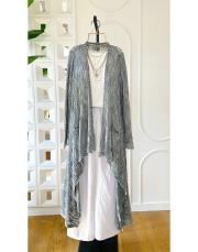 pamuk ip triko dantel hırka gri