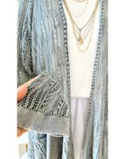 pamuk ip triko dantel hırka gri 3