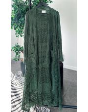 pamuk ip triko dantel hırka haki