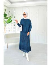 jade file örgü pamuk triko etekli takım lacivert 3