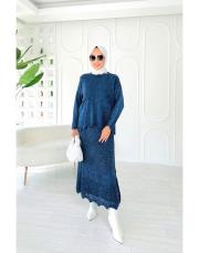 jade file örgü pamuk triko etekli takım lacivert 4