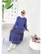 jade file örgü pamuk triko etekli takım lila