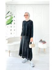 jade file örgü pamuk triko etekli takım siyah