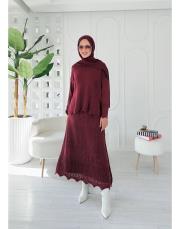 jade file örgü pamuk triko etekli takım bordo 3