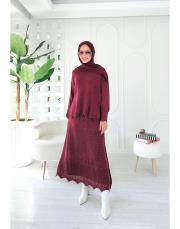 jade file örgü pamuk triko etekli takım bordo 4