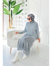 jade file örgü pamuk triko etekli takım gri 2