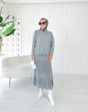 jade file örgü pamuk triko etekli takım gri 3