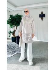 tasarım walk nakış iki ip tunik açık gri