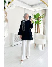 omuz zincir detaylı iki ip tunik siyah