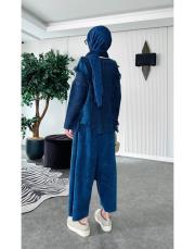 %100 pamuk püsküllü şalvarlı triko takım indigo 4