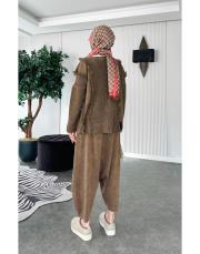 %100 pamuk püsküllü şalvarlı triko takım kahve 2