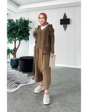 %100 pamuk püsküllü şalvarlı triko takım kahve 4