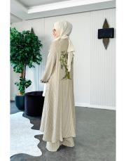 hayat ağacı nakışlı tasarım takım bej