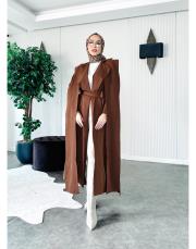 arya şal yaka uzun kap kahve