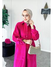 kadife patlı elbise fuşya