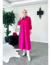 kadife patlı elbise fuşya 2