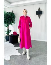 kadife patlı elbise fuşya 3