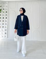 tencel yıkamalı oversıze ceket lacivert 2