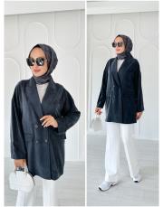 tencel yıkamalı oversıze ceket siyah