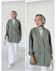 tencel yıkamalı oversıze ceket açık haki 