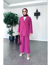 tencel arka lastikli yıkamalı pantolon açık bordo