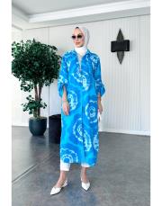 ithal batik uzun gömlek mavi
