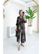 ithal batik uzun gömlek kahve