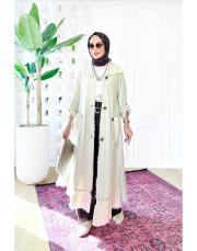 melina tahta düğmeli kap krem