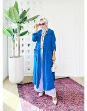 melina tahta düğmeli kap mavi