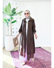 melina tahta düğmeli kap kahve