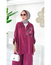 jasmin ithal  tencel takım mürdüm