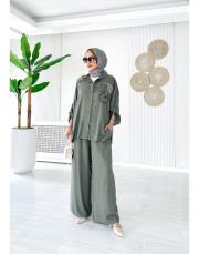 jasmin ithal  tencel takım haki 3