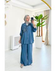 jasmin ithal  tencel takım indigo