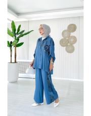 jasmin ithal  tencel takım indigo 2